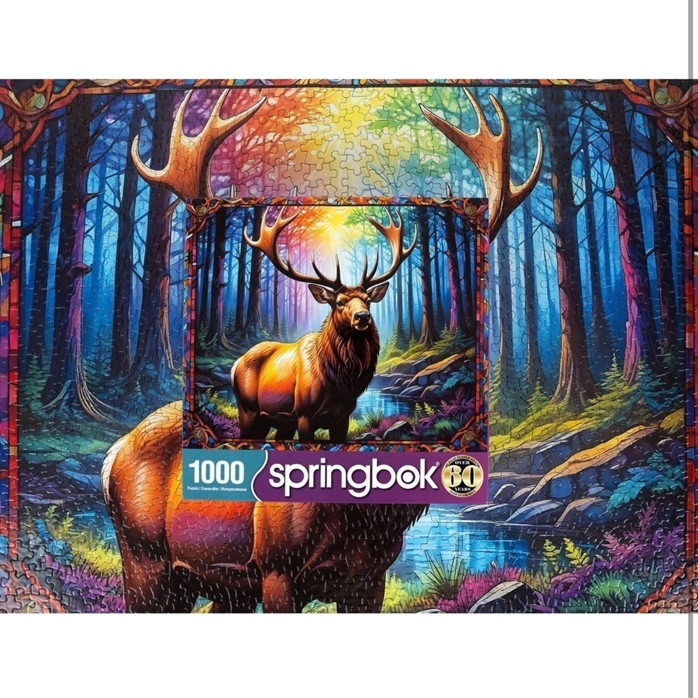 Springbok Stained Glass Elk 1000 Piece Jigsaw Puzzle for Adults Colorful…​​​ - Picture 3 of 5